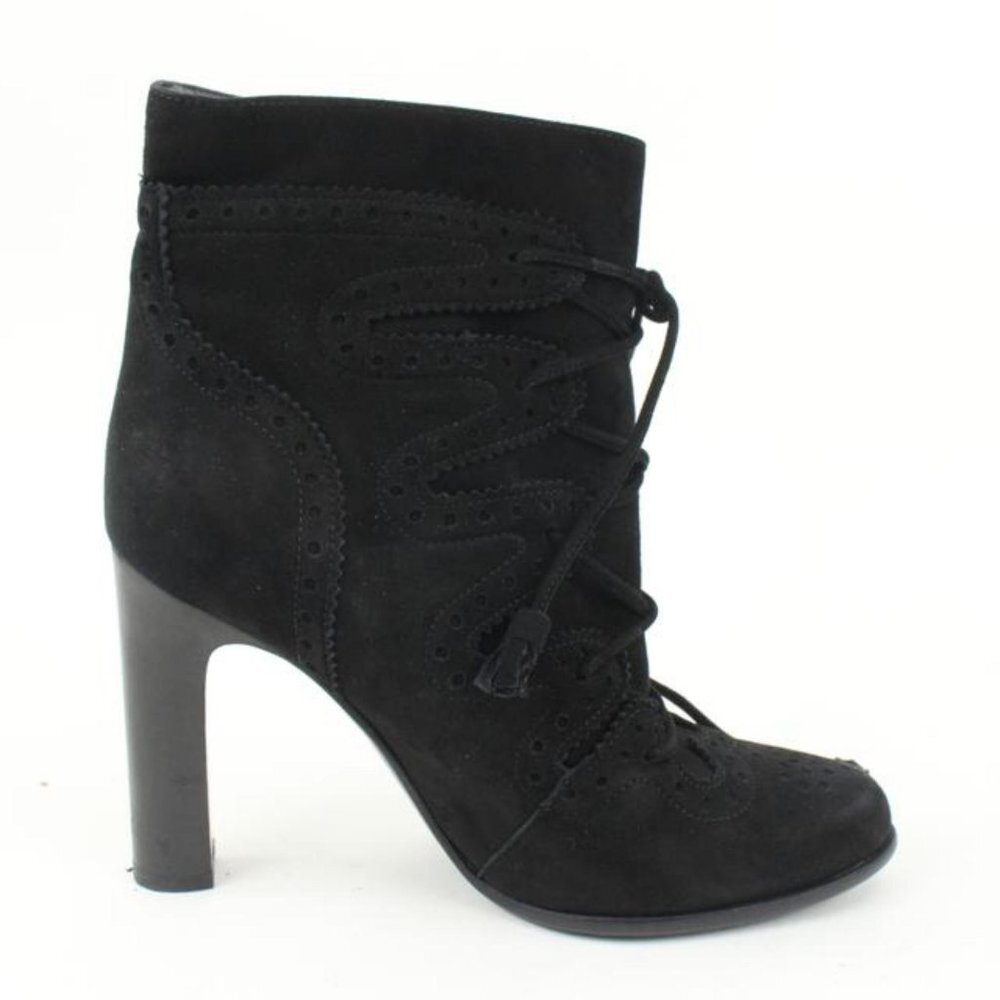 Hermès Size 35.5 Black Suede Perforated Wingtip Booties 63h32s